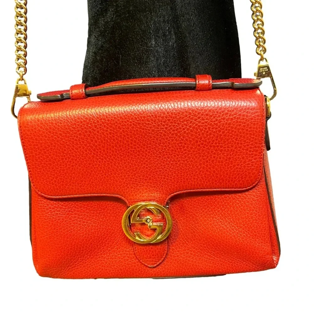 GUCCI Dollar Calfskin Interlocking G Shoulder Bag Red - Picture 2 of 14